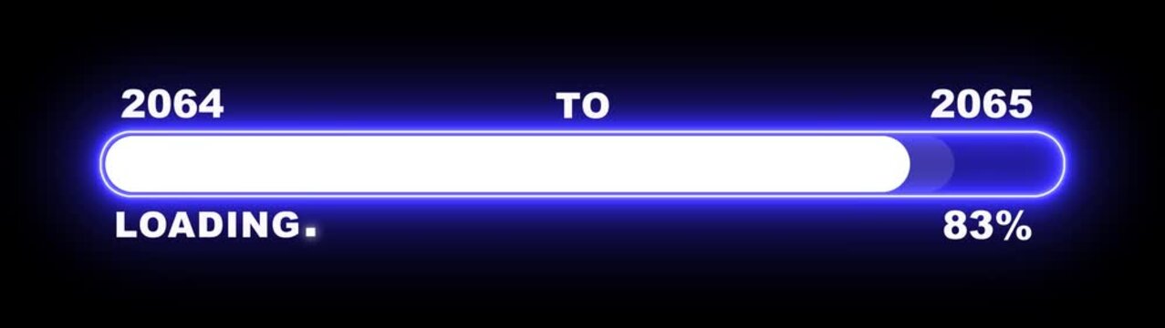 New year 2065 loading bar animation Year changing from 2064 to 2065. Loading bar from 2064 to 2065 new year transfer animation. Almost reaching New Year, loading business progress.