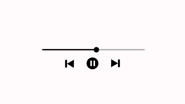 Paused player interface with play button and timeline on white background. Abstract play or pause button animation. Music or video play bar icon animation