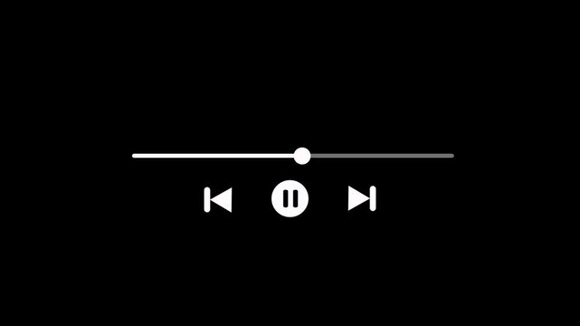 Paused player interface with play button and timeline on black background. Abstract play or pause button animation. Music or video play bar icon animation