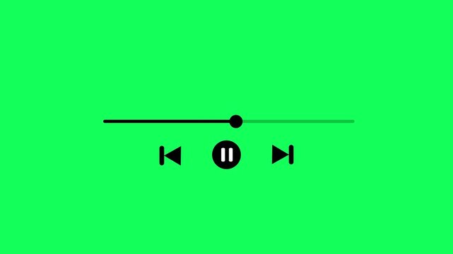 Paused player interface with play button and timeline on green background. Abstract play or pause button animation. Music or video play bar icon animation