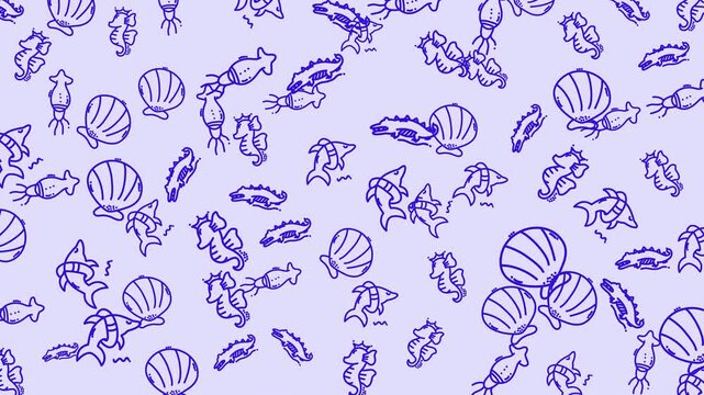 Doodle animal marine pattern seamless ocean sea creatures ideal for kids' products, wallpaper, fabric prints, or digital content backgrounds.