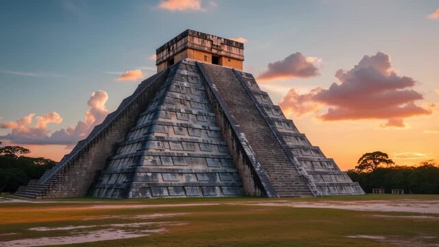 Chichen Itza: Marvel at the Ancient Mayan Pyramid of Kukulcan at Sunset in Yucatan