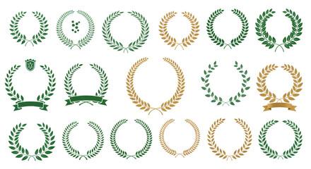 Premium Laurel Wreath Vector Collection Green Gold Award Emblem Badge Logo Template