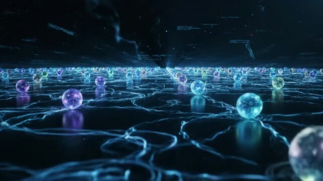 Quantum Gate Operations Show abstract, geometric structures or energy fields interacting with qubits, representing the application of quantum gates and the transformation of their states.