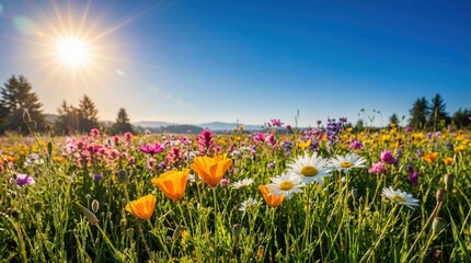 Low Angle View of Wildflowers Against Blue Sky