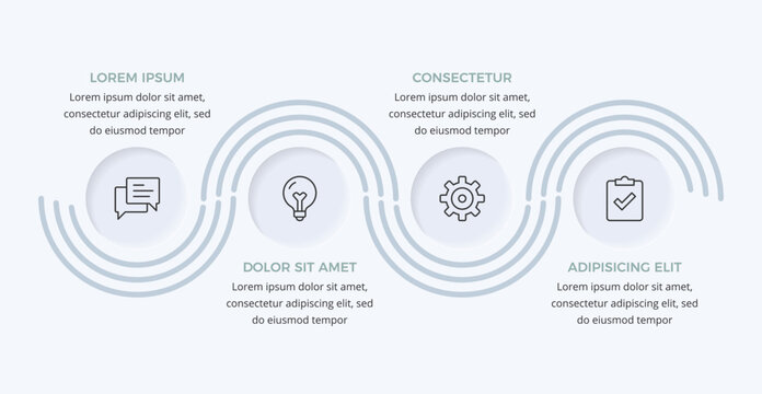 Infographic template with four circles with icons connected by wavy lines