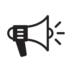 Simple black icon depicting a handheld megaphone broadcasting sound waves