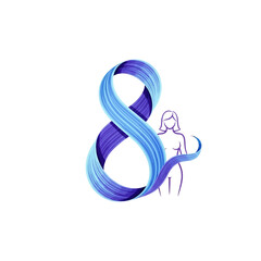 Obraz premium Woman standing beside large ampersand symbol.