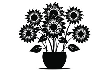 sunflower vase silhouette line art vector illustration
