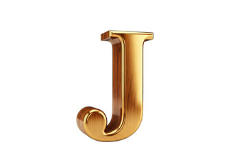 Letter J with rich wood texture and polished gold, isolated PNG