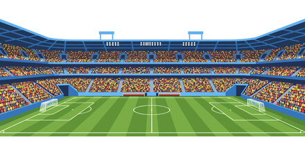 Obraz premium Large football stadium with green field and cheering crowd