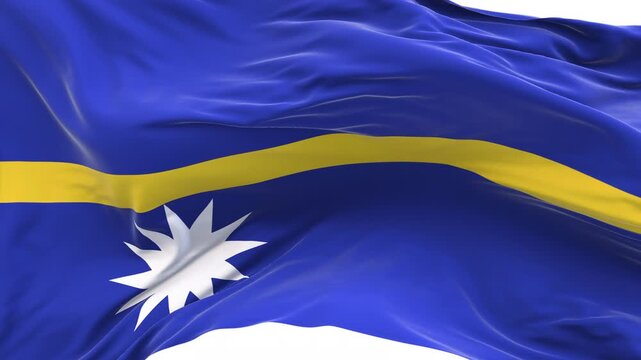 Nauru flag waving and swirling, looping Close-up camera angle with transparent background, with alpha matte layer for transparency in the background.