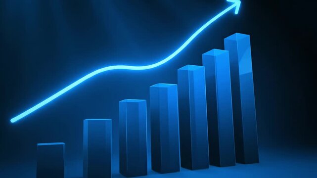 Rising bar graph depicting business growth and progress on dark backdrop