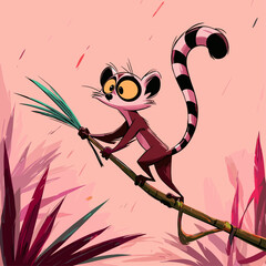 Playful Ring-Tailed Lemur on Vine © Edik