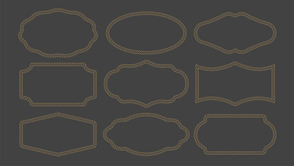 Golden rope frame set. Vintage labels with ornamental outlines. Decorative frames, borders, design elements © Angela Ksen