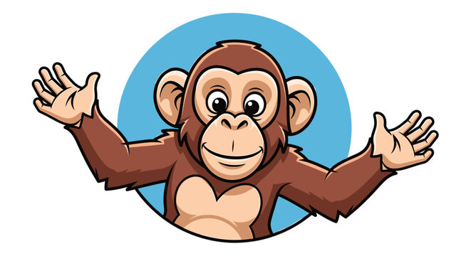 Happy cartoon monkey with open arms in a welcoming gesture