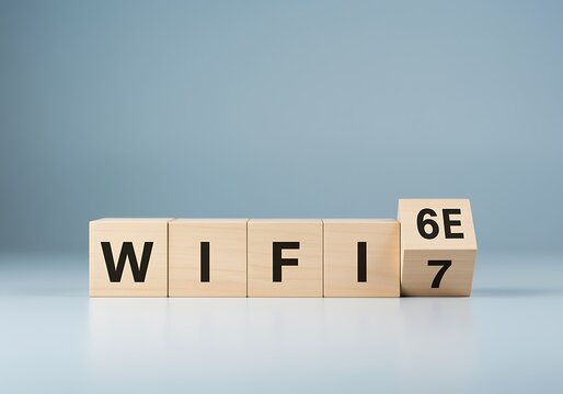 Wooden blocks displaying wifi 6e technology network standard