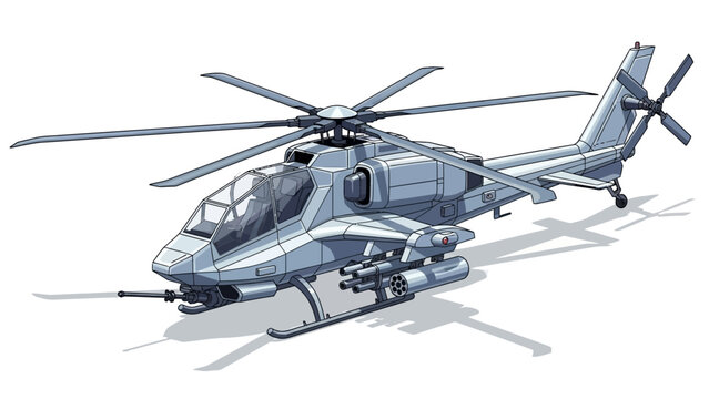 Detailed illustration of a modern military attack helicopter, showcasing its advanced design, multiple rotor blades, and mounted weaponry.