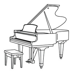 Black and White Line of a Grand Piano and Bench
