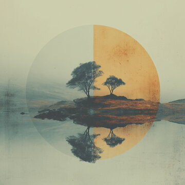 Minimalist lo-fi indie landscape album cover with nostalgic film texture