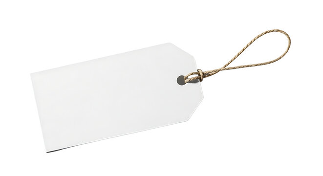 A blank white tag with a brown string on a black background PNG