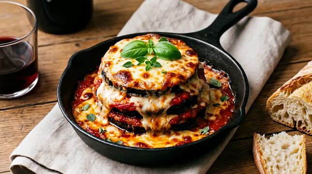 Delectable baked eggplant parmigiana with melted cheese and fresh basil for a classic italian meal.