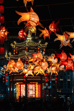 Shantou Spring Festival Temple with Glowing Goldfish Lanterns