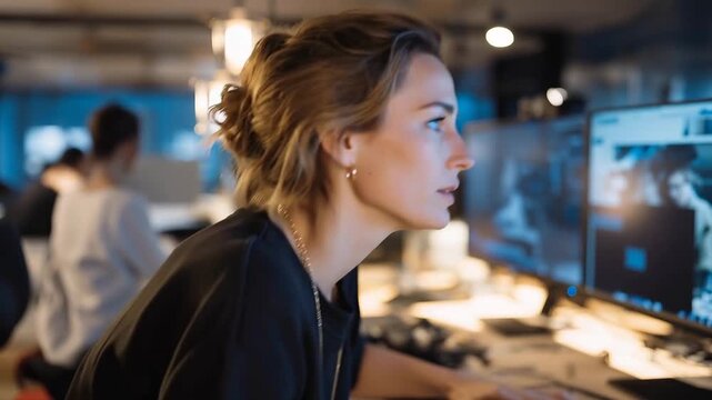 A game development team reviewing real-time CGI assets in an engine preview, testing how dynamic shadows, reflections, and physics simulations respond during gameplay &mdash; interactive environments,