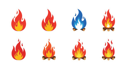 Colorful flames and fire icons arranged in a grid pattern