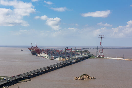 Yangshan Deep Water Port Shanghai - Aerial Container Ship View