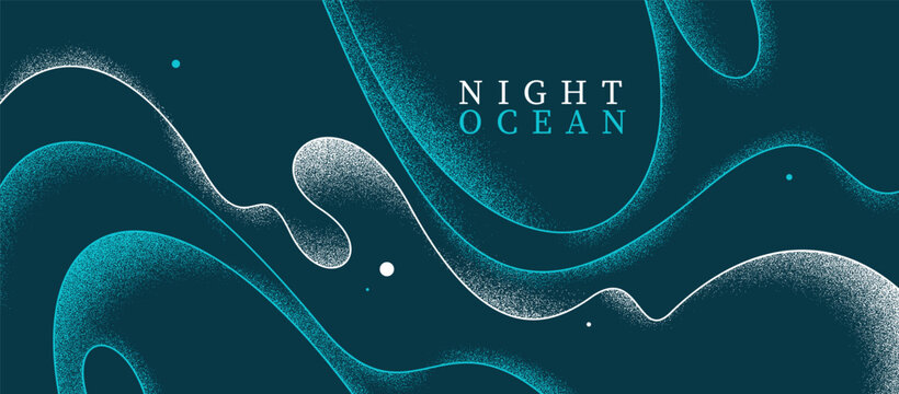 Relaxing seashore in the night waves vector abstract background, linear curvy shaped outlines and textures art, calming and soothing ocean beach illustration wallpaper.