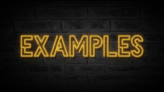 Neon Examples text animation with glowing light effect and smooth looping motion. Realistic flicker neon typography on a dark background, creating a vibrant and modern visual style. High-quality 4K 