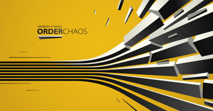 Chaos and order vector concept abstract background with lines explosion to debris in decay, 3D wallpaper with perspective lines going to chaos of destruction.