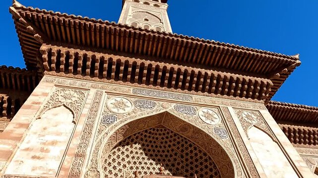 Intricate Islamic architecture details with wooden structure and tile