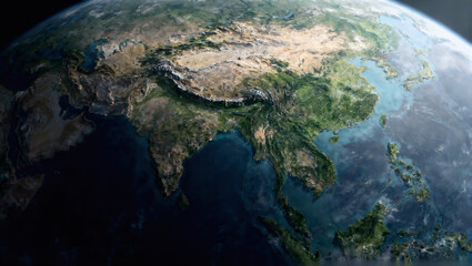 Fototapeta premium High resolution Earth view highlighting Asia global connectivity concept