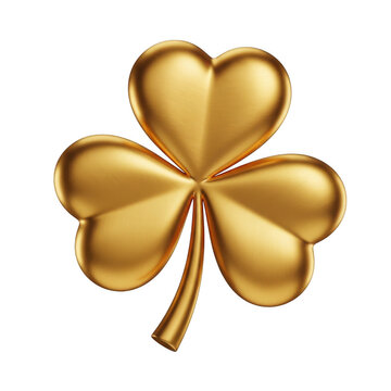 Golden four leaf clover on white background