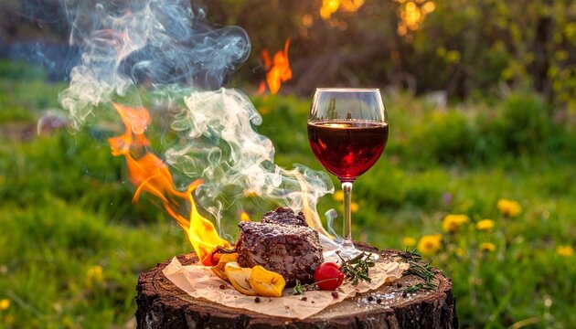Steak & Rotwein am Osterfeuer