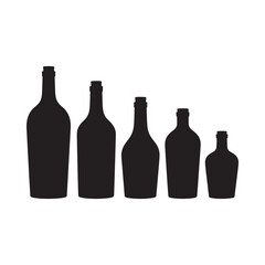 Silhouettes of five bottles decreasing in size against a white background