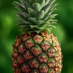 Fototapeta premium Ripe pineapple with green leaves on blurred natural background
