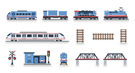 Collection of various train types and railway elements. © Ewing