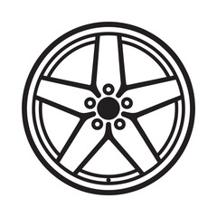Simple black and white illustration of a five spoke car wheel