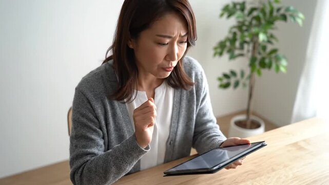 An exasperated woman struggles with digital device frustration, reflecting common tech stress and the need for calm focus during daily challenges