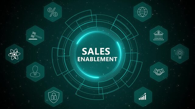 Sales Enablement Digital HUD Interface with Business Performance Analytics and Futuristic Technology Visualization 4K animation video