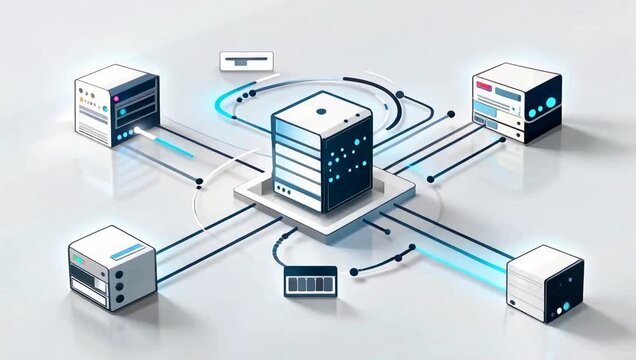 Isometric Cloud Server Network Connection with Data Transfer Animation