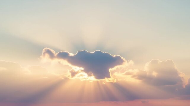 Sun Rays Bursting Through Clouds at Sunrise, Beautiful Sky