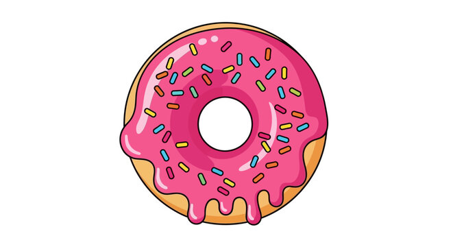 An illustration of a donut with pink icing and sprinkles.