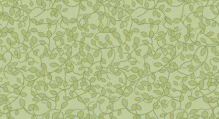 Monochrome seamless pattern with green leaves and branches.