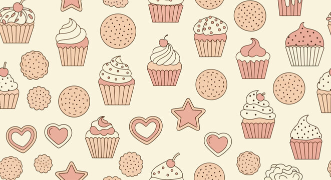 Seamless pattern with cookies and cupcakes