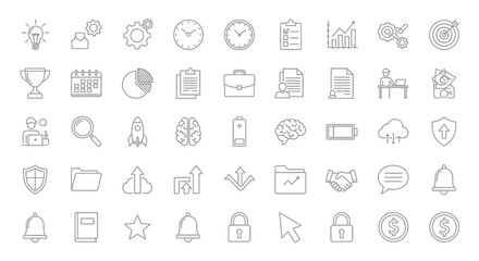 Collection of business and finance line icons.