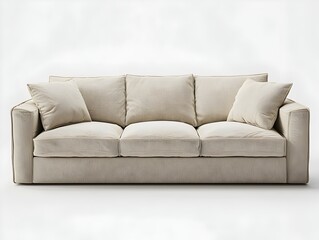 Fototapeta premium Photo of a light beige cozy sofa in a contemporary living room for furniture advertisement